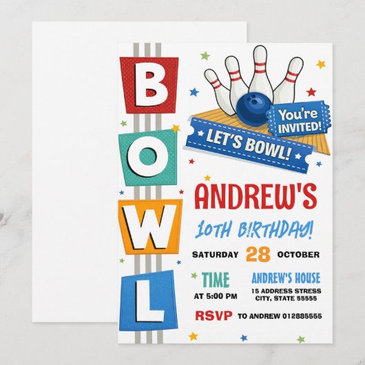 Aangepaste Bowlingfeestje Kaart (Voorkant / Achterkant)