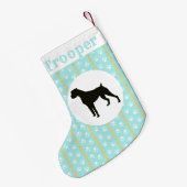 Aangepaste Boxer Dog Aqua Paw en Botpatroon Kleine Kerstsok (Achterkant (Hangend))
