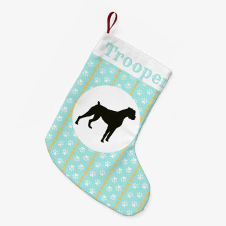 Aangepaste Boxer Dog Aqua Paw en Botpatroon Kleine Kerstsok