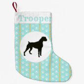 Aangepaste Boxer Dog Aqua Paw en Botpatroon Kleine Kerstsok (Voorkant)
