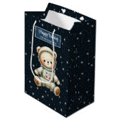 Aangepaste Boy Gift Bag met Teddy Astronaut Thema Medium Cadeauzakje (Voorkant Gekanteld)