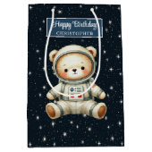 Aangepaste Boy Gift Bag met Teddy Astronaut Thema Medium Cadeauzakje (Voorkant)