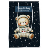 Aangepaste Boy Gift Bag met Teddy Astronaut Thema Medium Cadeauzakje (Achterkant)