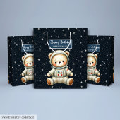 Aangepaste Boy Gift Bag met Teddy Astronaut Thema Medium Cadeauzakje