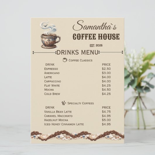 Aangepaste branding voor Coastal Cafe Menu (Staand voorkant)