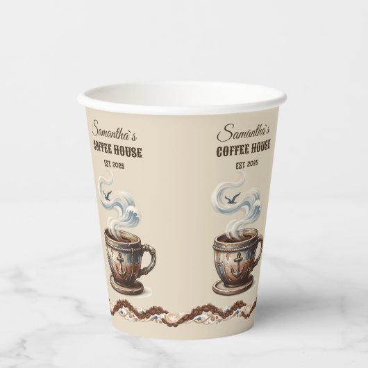 Aangepaste branding voor Coastal Cafe Papieren Bekers (Voorkant)