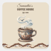 Aangepaste branding voor Coastal Cafe  Vierkante Sticker (Voorkant)