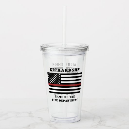 Aangepaste brandweerdienst met dunne rode lijn acryl drinkbeker (Voorkant)