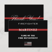 Aangepaste brandweerdienst met dunne rode lijn bedankkaart (Voorkant / Achterkant)