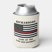 Aangepaste brandweerdienst met dunne rode lijn blikjeskoeler (Blikje Voorkant)