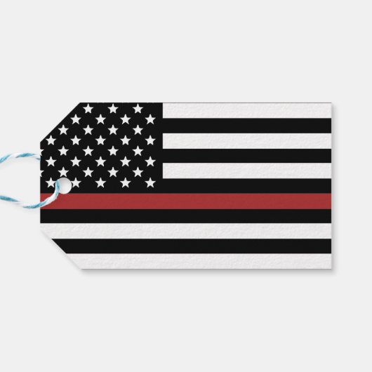 Aangepaste brandweerdienst met dunne rode lijn cadeaulabel (Achterkant Horizontaal)