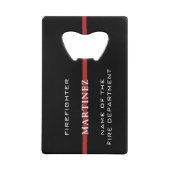 Aangepaste brandweerdienst met dunne rode lijn creditkaart flessenopener (Voorkant)