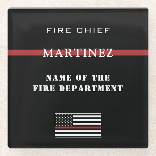 Aangepaste brandweerdienst met dunne rode lijn glazen onderzetter (Voorkant)