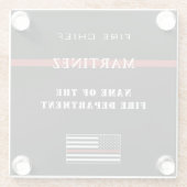 Aangepaste brandweerdienst met dunne rode lijn glazen onderzetter (Achterkant)