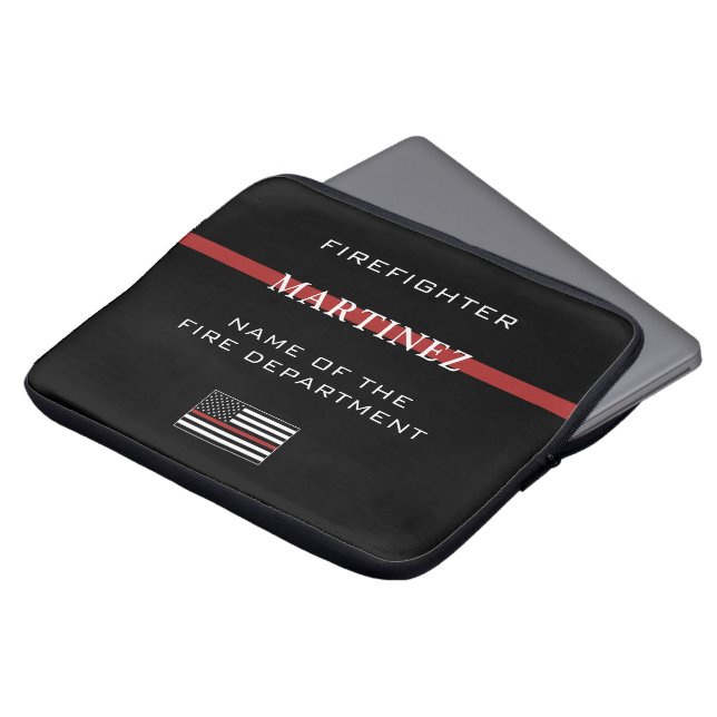 Aangepaste brandweerdienst met dunne rode lijn laptop sleeve (Voorkant top)
