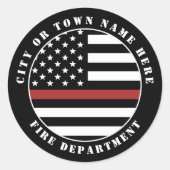 Aangepaste brandweerdienst met dunne rode lijn ronde sticker (Voorkant)