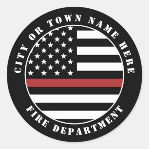 Aangepaste brandweerdienst met dunne rode lijn ronde sticker
