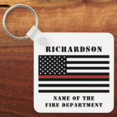 Aangepaste brandweerdienst met dunne rode lijn sleutelhanger (Voorkant)