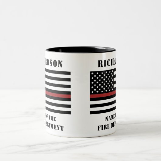Aangepaste brandweerdienst met dunne rode lijn tweekleurige koffiemok (Center)