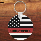 Aangepaste brandweerman met rode lijn vlag sleutelhanger (Voorkant)