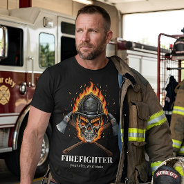 Aangepaste brandweerman vlam schedel inferno gekru t-shirt