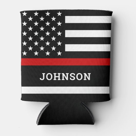 Aangepaste brandweervlag met rode lijn blikjeskoeler (Voorkant)