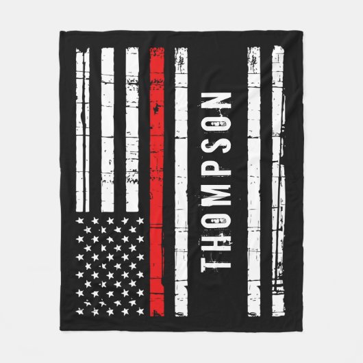 Aangepaste brandweervlag met rode lijn fleece deken (Voorkant)