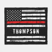 Aangepaste brandweervlag met rode lijn fleece deken (Voorkant (Horizontaal))