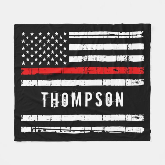 Aangepaste brandweervlag met rode lijn fleece deken (Voorkant (Horizontaal))