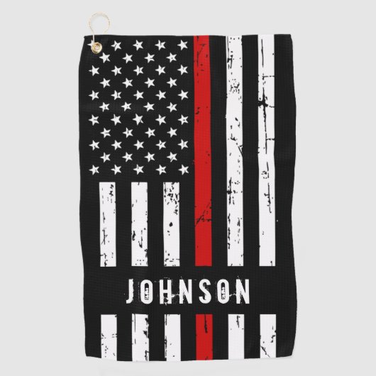 Aangepaste brandweervlag met rode lijn golfhanddoek (Voorkant)