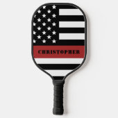 Aangepaste brandweervlag met rode lijn pickleball paddle (Achterkant)