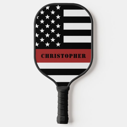 Aangepaste brandweervlag met rode lijn pickleball paddle (Achterkant)