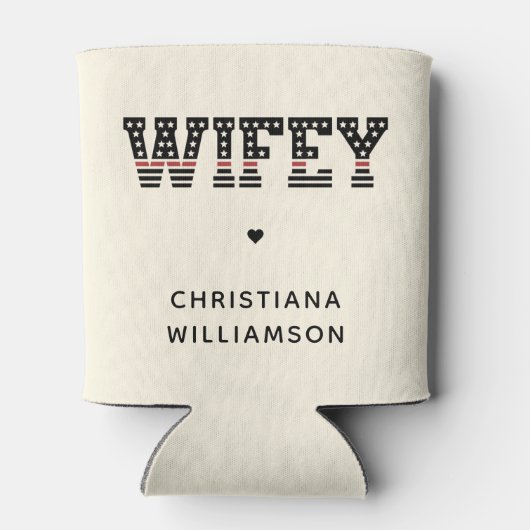 Aangepaste brandweervrouw met dunne rode lijn bran blikjeskoeler (Achterkant)