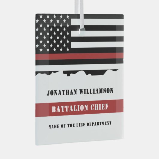 Aangepaste brandweerwaardering met dunne rode lijn glas ornament (Voorkant Rechts)