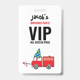 Aangepaste brandweerwagen verjaardagsfeest pas cad badge