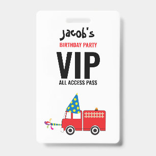 Aangepaste brandweerwagen verjaardagsfeest pas cad badge