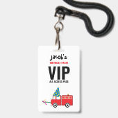 Aangepaste brandweerwagen verjaardagsfeest pas fav badge (Voorzijde met lanyard)