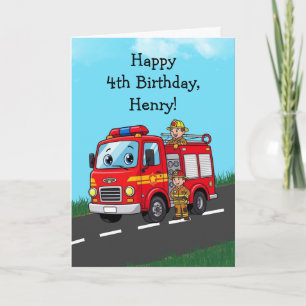 Aangepaste brandweerwagen verjaardagsfeestje voor  kaart