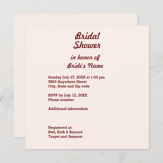 Aangepaste Bridal Shower Invitation Square Kaart (Voorkant / Achterkant)