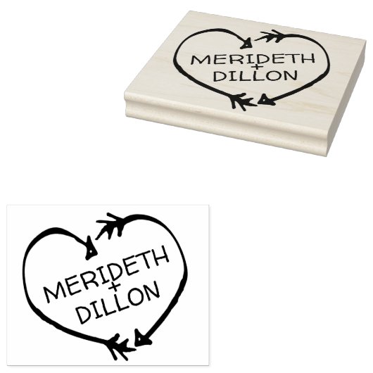 Aangepaste bride en Groom Names Arrow Heart Rubberstempel (Gestempeld)