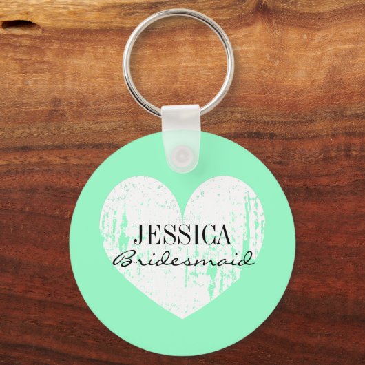 Aangepaste bridesmaïde mint groene hartkeychain sleutelhanger (Voorkant)
