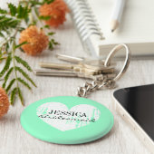 Aangepaste bridesmaïde mint groene hartkeychain sleutelhanger (Zijkant)