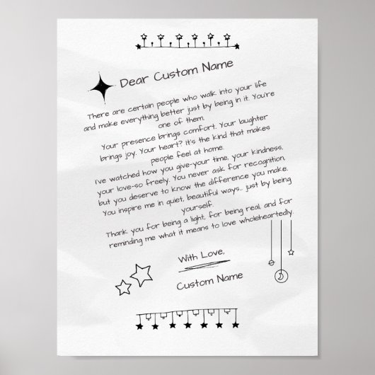 Aangepaste brief aan een mooi persoon poster (Voorkant)