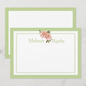 Aangepaste Briefpapier Kaarten Roze Groene Floral Notitiekaartje (Voorkant / Achterkant)