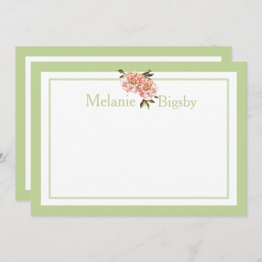 Aangepaste Briefpapier Kaarten Roze Groene Floral Notitiekaartje (Voorkant / Achterkant)