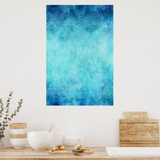 Aangepaste Bright Blue Waterverf achtergrond Poster (Keuken)