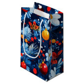 Aangepaste Bright Floral Christmas Gift Bag Klein Cadeauzakje (Voorkant Gekanteld)