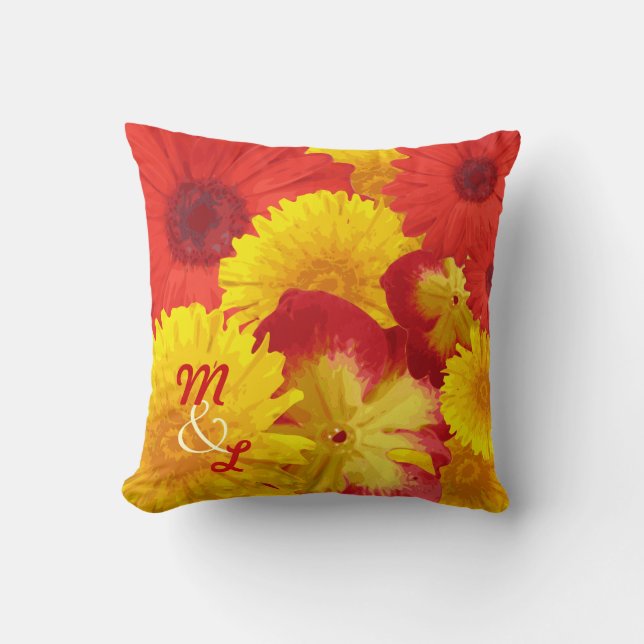 Aangepaste Bright Red Daisies Yellow Chrysanthemum Kussen (Voorkant)
