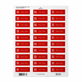 Aangepaste Bright Red Monogrammed Labels of Gift L (Full Sheet)