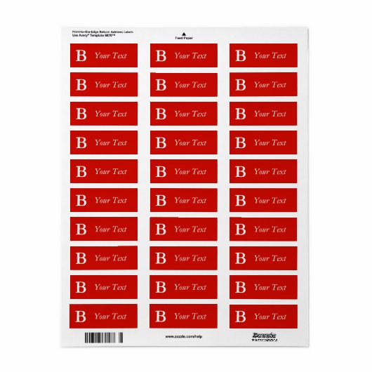 Aangepaste Bright Red Monogrammed Labels of Gift L (Full Sheet)